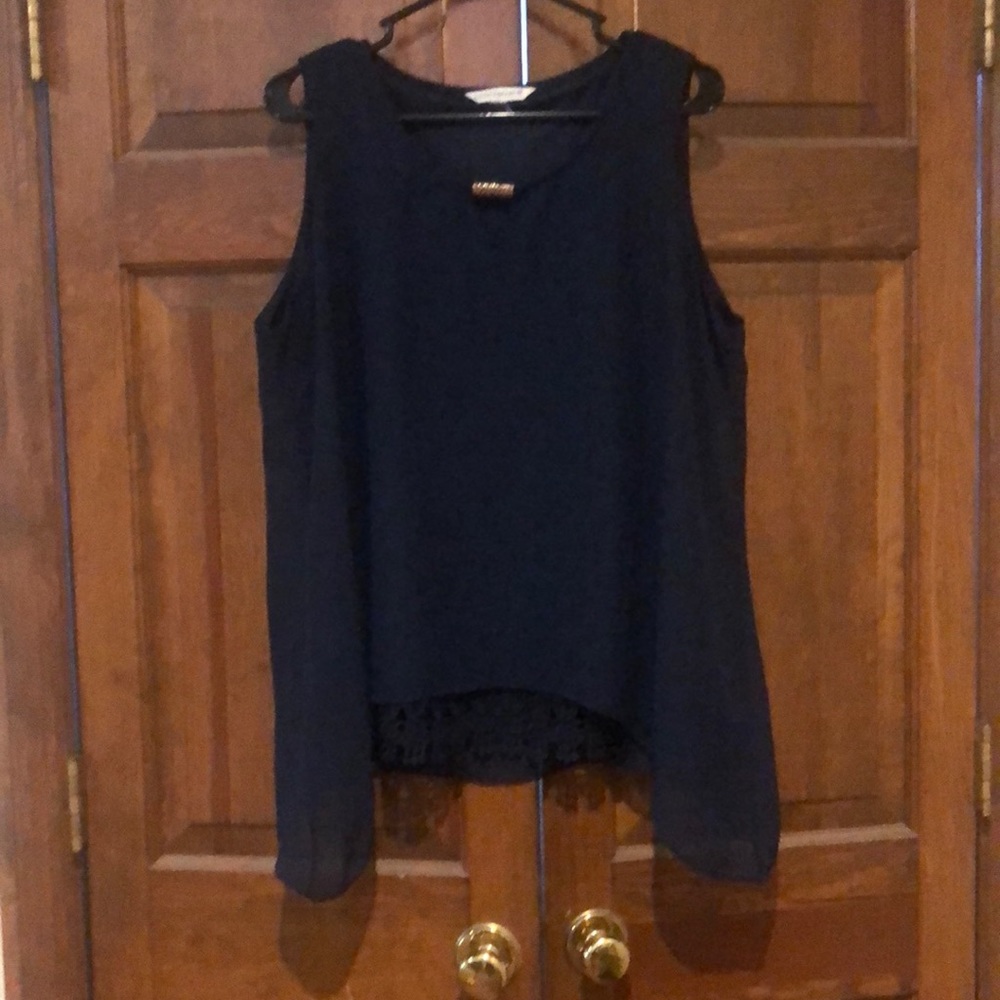 Counterparts Blue tank with embroidered underneath and charm in front neckline
